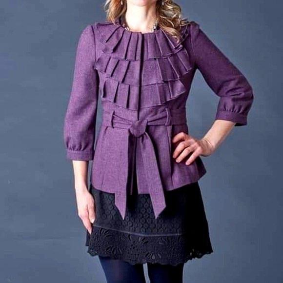 Anthropologie Tabitha Purple Wool Blend Foilage Finder Blazer Jacket - Picture 2 of 8